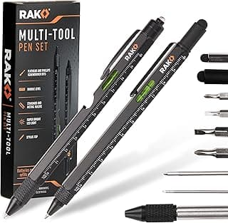 RAK Multitool Pen - Multi-Tool Pens, LED Light, Flathead, Phillips Screwdrivers, Level, Ruler, Bottle Opener, and Stylus. Cool Gadgets Gifts for Men, Dad, EDC Pen Tool, Gift-Ready Box, Pack of 2