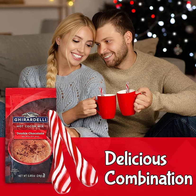 Taboom Dye-Free Peppermint Candy Cane Spoon & Hot Cocoa Bundle - 12 Individually Wrapped Peppermint Spoons with 12 Double Chocolate Premium Hot Cocoa Packets - Festive Christmas Hot Chocolate Gift Set & Stocking Stuffers