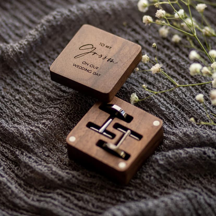 MUUJEE Cufflinks with Engraved Wood Gift Box