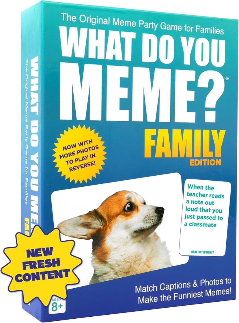 WHAT DO YOU MEME? Family Edition by Relatable, Now with Refreshed Content - Kids Games 8+, Family Games for Kids and Adults, The TikTok Viral Sensation, Includes 300 Caption Cards, 108 Photo Cards
