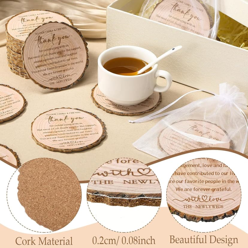 Hushee 200 Pcs Wedding Favors for Guests Cork Coasters Bulk Thank You for Celebrating with Us Party Decoration Wood Coaster Rustic Wedding Gift Bridal Shower Party Favors(Tree Bark)