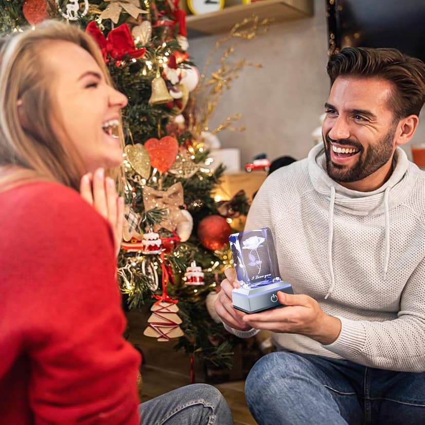 hochance 3D Rose Crystal Night Lamp with Adjustable LED Multicolor Lights for Girlfriend, Wife - Valentine's Day, Anniversary,Birthday Presents, Christmas Gifts for Her