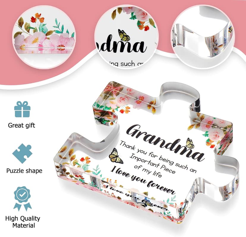 Gifts for Grandma - Engraved Acrylic Puzzle Piece - Mothers Day Adorable Grandma Presents for Birthday, Christmas, Thanksgiving Paperweights - Elegant Decorative Plaque with Lovely Quote - Chic Home