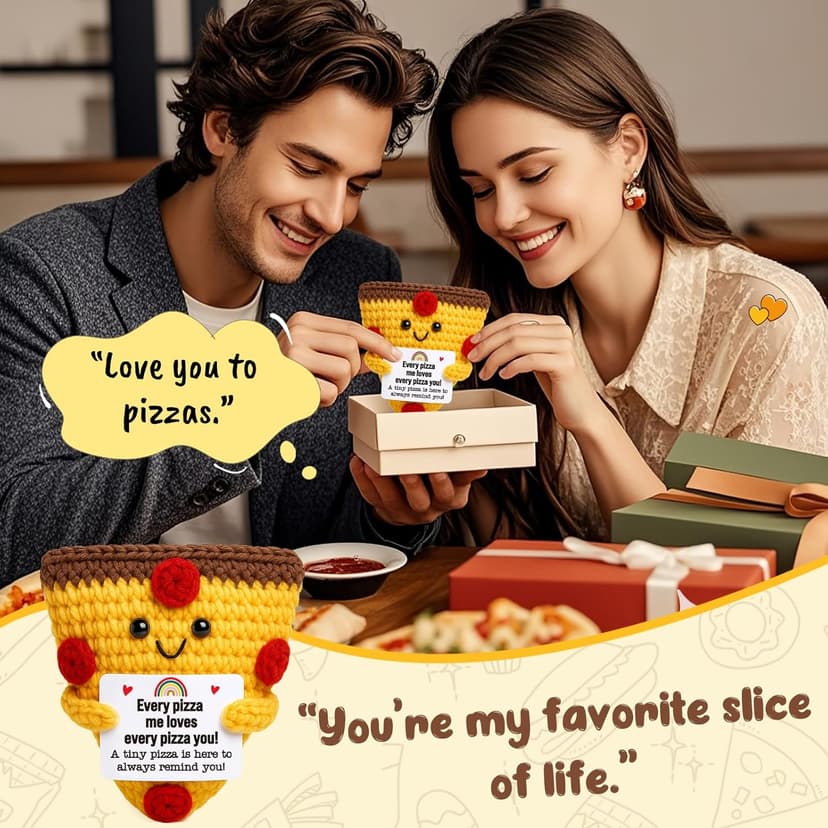 Romantic Gift For Couple Boyfriend Girlfriend Cute Handmade Crochet Pizza For Anniversary Valentine’s Day Love Gifts For Husband Wife Partner Small Birthday Gift Idea for Couples Pizza Decor
