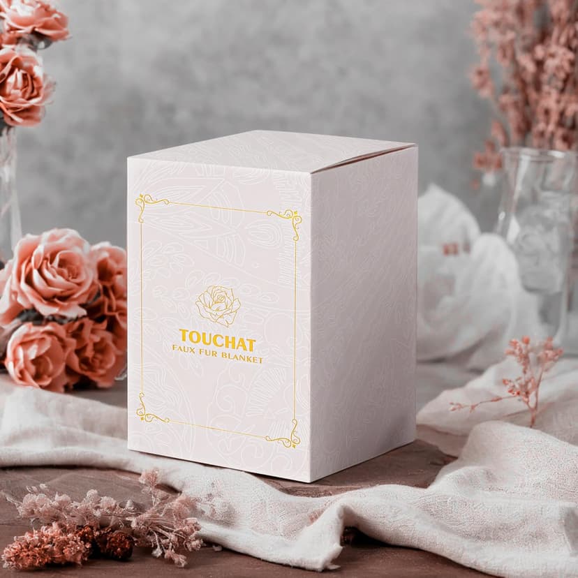 Touchat Luxury Faux Rabbit Fur Throw Blanket for Couch, Super Heavy Warm Cozy Fuzzy Blanket for Sofa Bedroom Living Room, Ultra Soft Fluffy Reversible Plush Blanket for Home Decor Gifts,Cream White