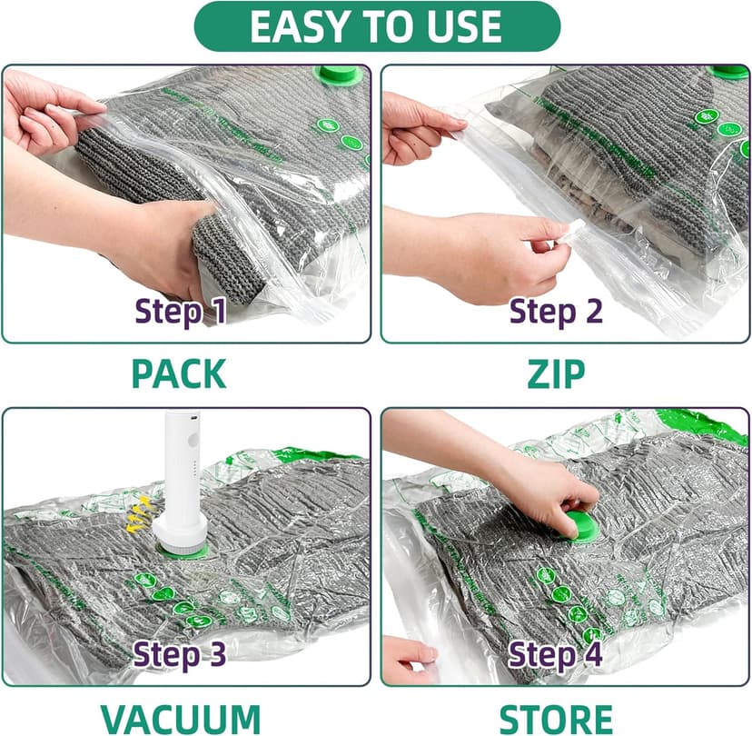 Travel Vacuum Storage Bags with Portable Electric Pump, 12 Pack Travel Vacuum Bags for Clothes, Vacuum Seal Compression Bags for Luggage and Suitcase