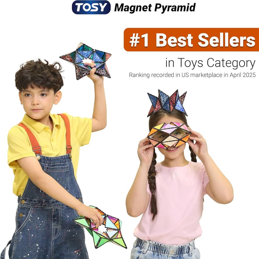 TOSY Magnet Pyramid Glow - 1 Cube Transforms into 1 Billion Shapes, 15 pcs (12 Puzzle pcs & 3 Accessories), 243 Magnets, Glowing, Christmas Stocking Stuffers Gift for Kids, Creative Puzzle STEM Toy