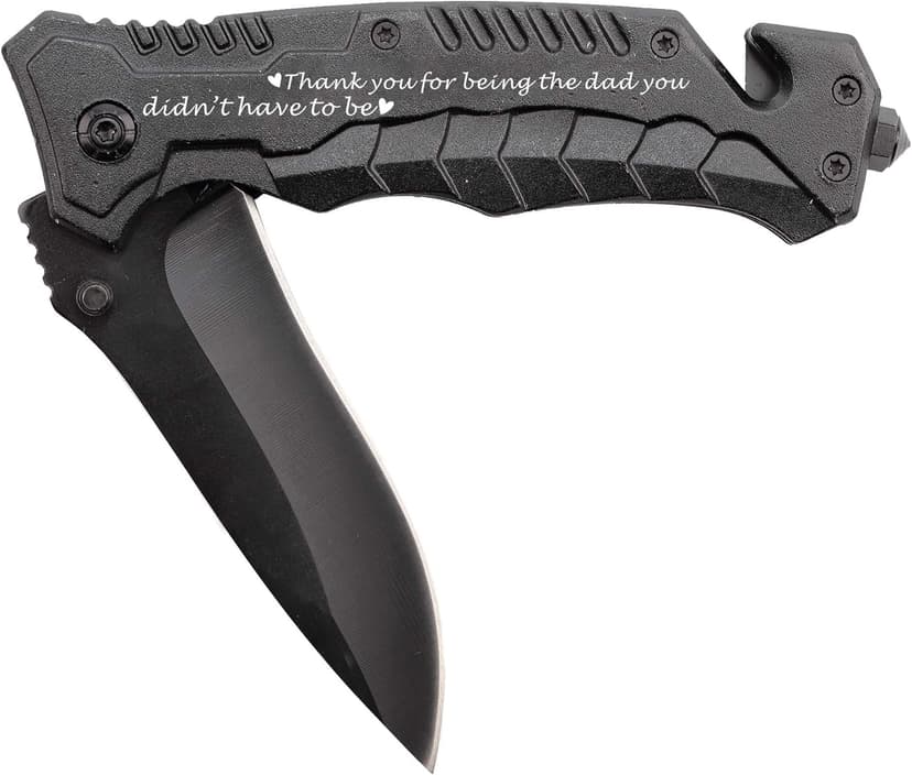 Corfara Engraved Black Pocket Knife for Stepfather Birthday Gifts - Dad & Father's Day Gift from Daughter & Son - Thank You for Being the Dad You Didn't Have to Be