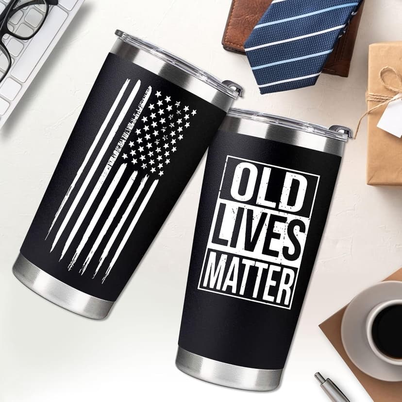 30th, 40th, 50th and 60th Birthday Gifts for Men, Dad from Son, Daughter, Wife - Gag Gifts For Men, Grandpa - Cool Old Man Gift, Old Lives Matter Tumbler 20oz - Funny Christmas Gifts