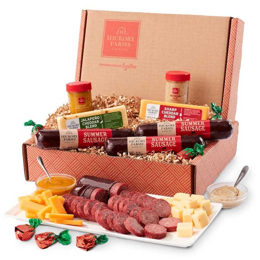 Hickory Farms Savory & Sweet Farmhouse Meat and Cheese Gift Basket (Small) - Box Set | Charcuterie Board Food | Summer Sausage | Father's Day | Mother's Day | Easter | Christmas | Holiday | Housewarming | Gourmet | Sympathy | Care Package