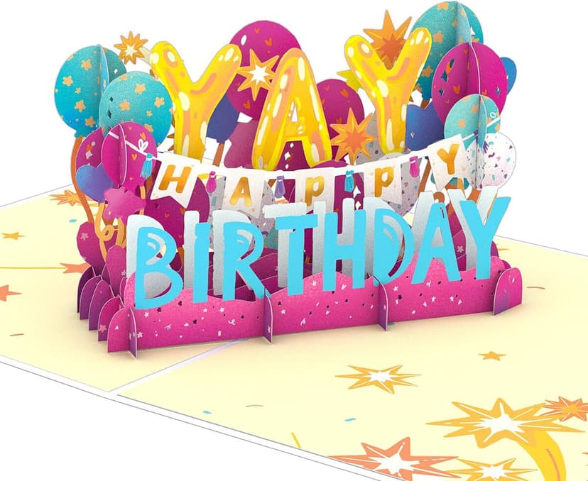Lovepop Birthday Pop-Up Card for Her, Him, Girls, Boys - 3D Celebration Cards - Yay Happy Birthday - 5" x 7" - Blank Notecard & Envelope Included