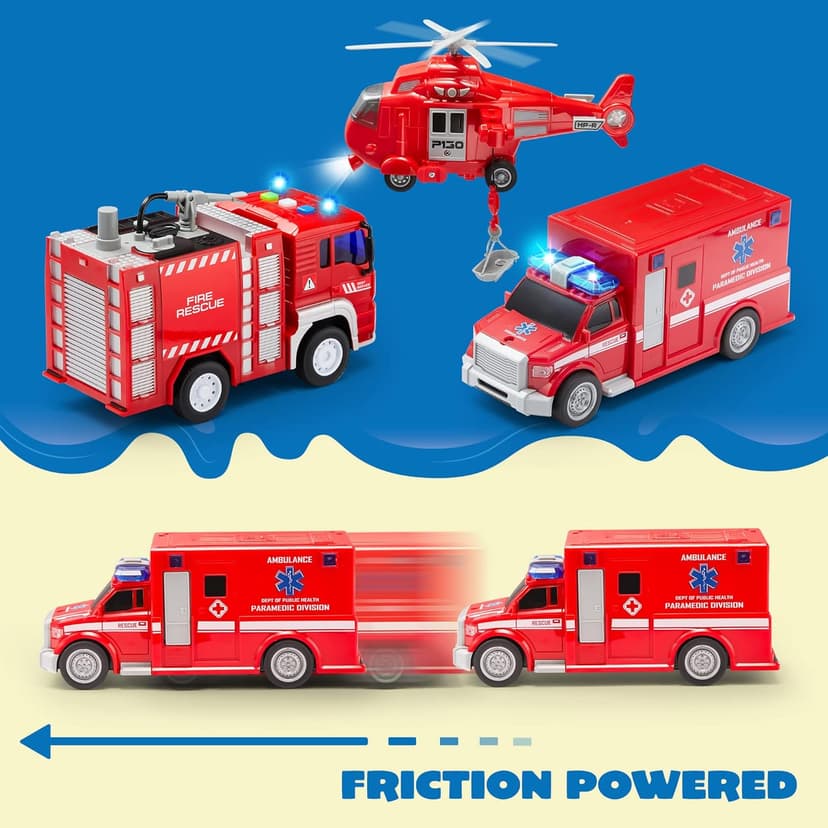 JOYIN Toddler Fire Truck Toys for 3 4 5 6 7 Year Old Boys - Fire Engine, Emergency Vehicle, Kids Firetruck, Friction Powered Car with Lights and Sounds, Christmas Birthday Gifts for Boys Girls Age 3-9