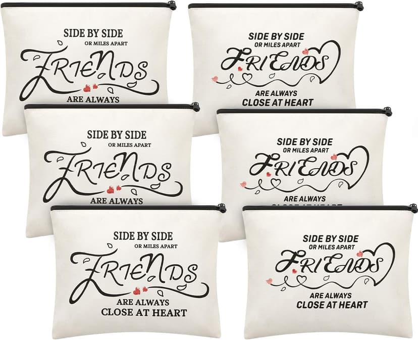 Weewooday 6 Pieces Friendship Gifts for Women Good Friends Makeup Cosmetic Bags Weekend Trip Gifts Birthday Portable Makeup Bags Gifts for Women Travel Retirement Anniversary Present(Classic Style)