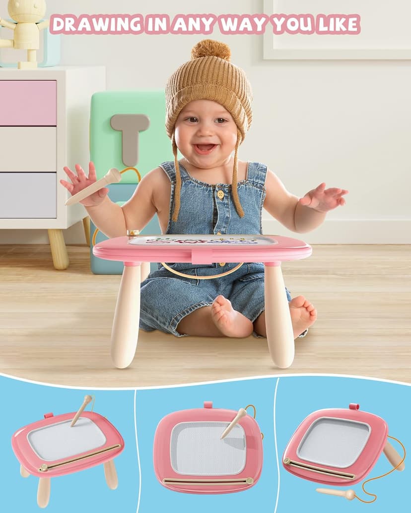 Kikapabi Toddler Magnetic Drawing Board - 1st Birthday Gifts for 1 2 3 Year Old Girls & Boys, Learning Doodle Board, Educational Toys for Baby (Pink)