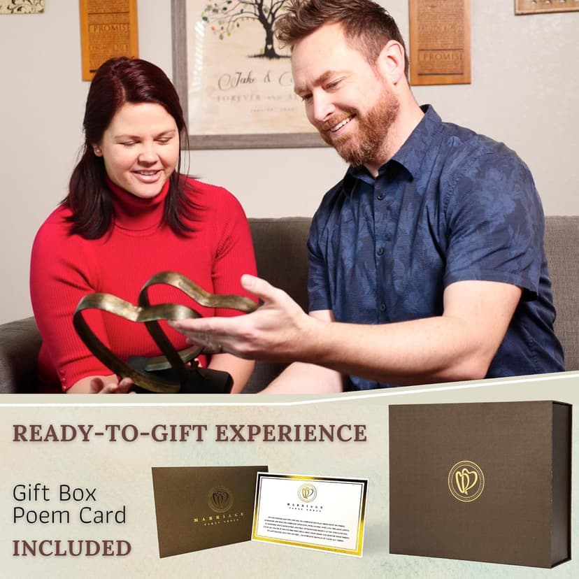 Wedding Anniversary Couples Gift - Two Hearts and Cross Iron Sculpture, Heart Decoration Gift for Her and Him, 1st to 50th or 60th Anniversary, Includes Present Box and Poem Card