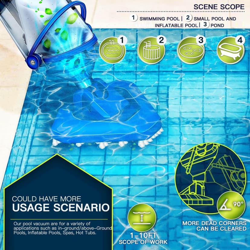 Cordless Handheld Pool Vacuum with Telescopic Pole, Rechargeable Hot Tub SPA Vacuum, 18GPM Powerful Suction, 60Min Runtime, Pools up to 88", Portable Pool Cleaner for Above Ground/Inground Pools