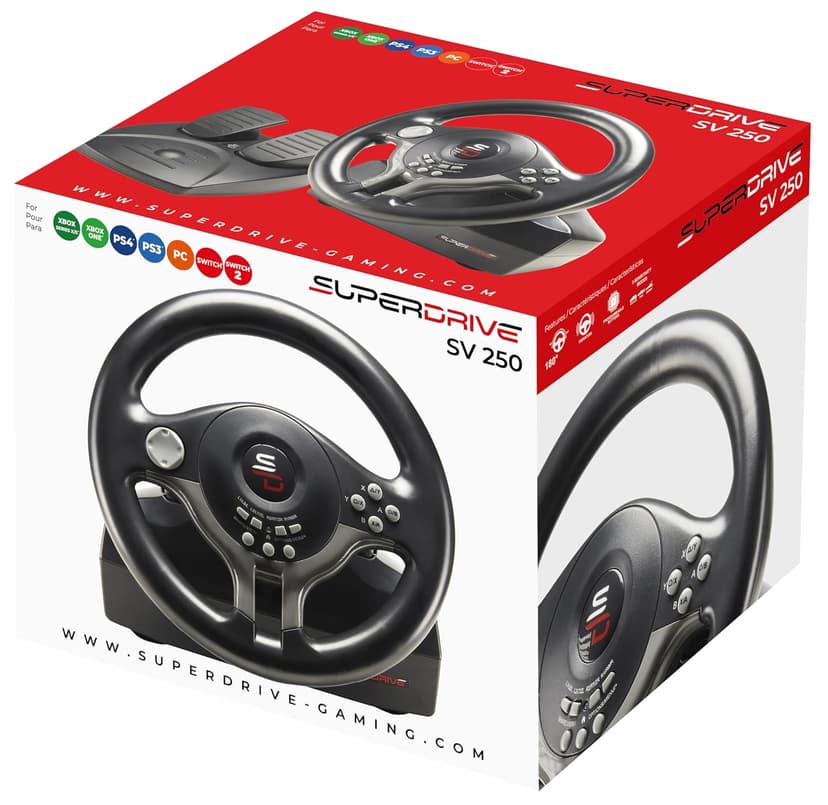 SUBSONIC Superdrive - SV250 Steering wheel with pedals and gearshift paddles racing wheel for nintendo Switch 2 - Switch - Ps4 - xbox Seie X/S, Xbox One - PC