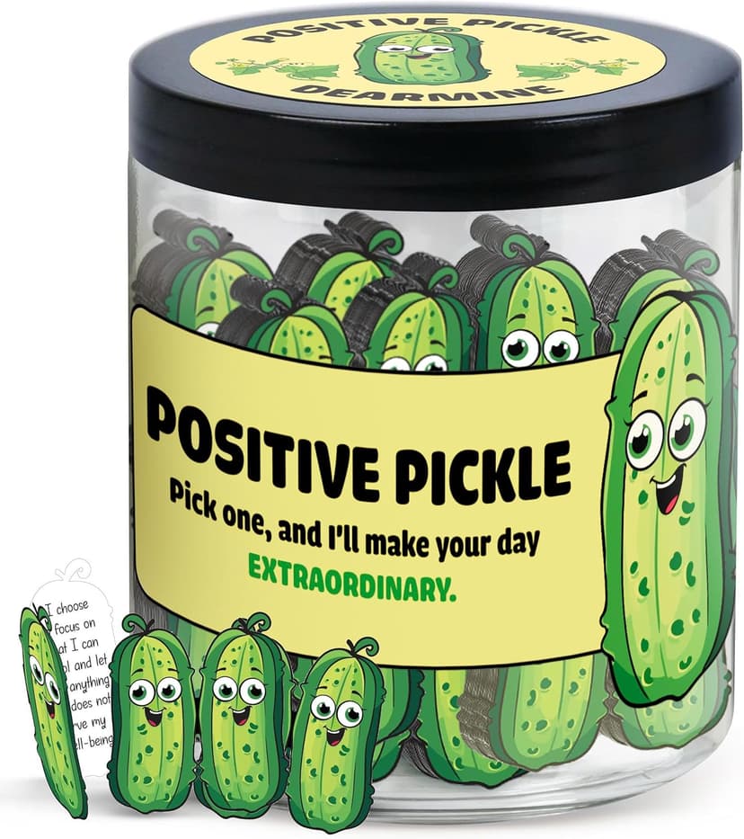 60 Positive Pickle Cards Jar, Stocking Stuffers, Xmas Christmas White Elephant Gifts for Teenage, Women, Adults, Mom, Teachers, Sisters, Friends, Teen Girl Gifts Trendy Stuff
