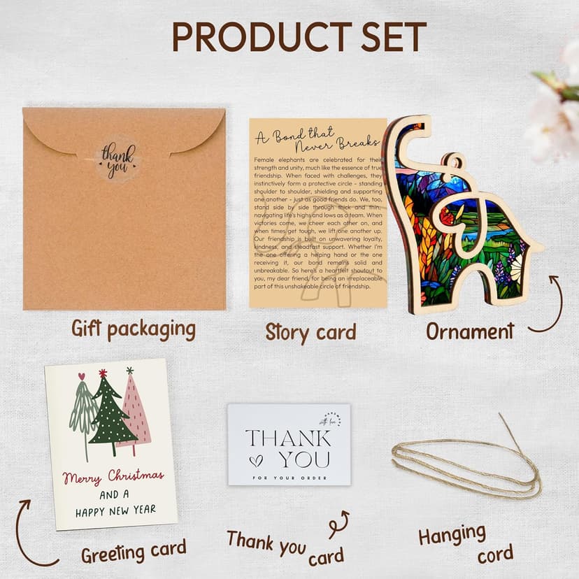 Gifts for Women, Friendship Elephant Ornament with Story Card, Friendship Birthday Gifts for Women, Birthday Presents for Best Friends Sisters Special Bond Decor, Suncatcher