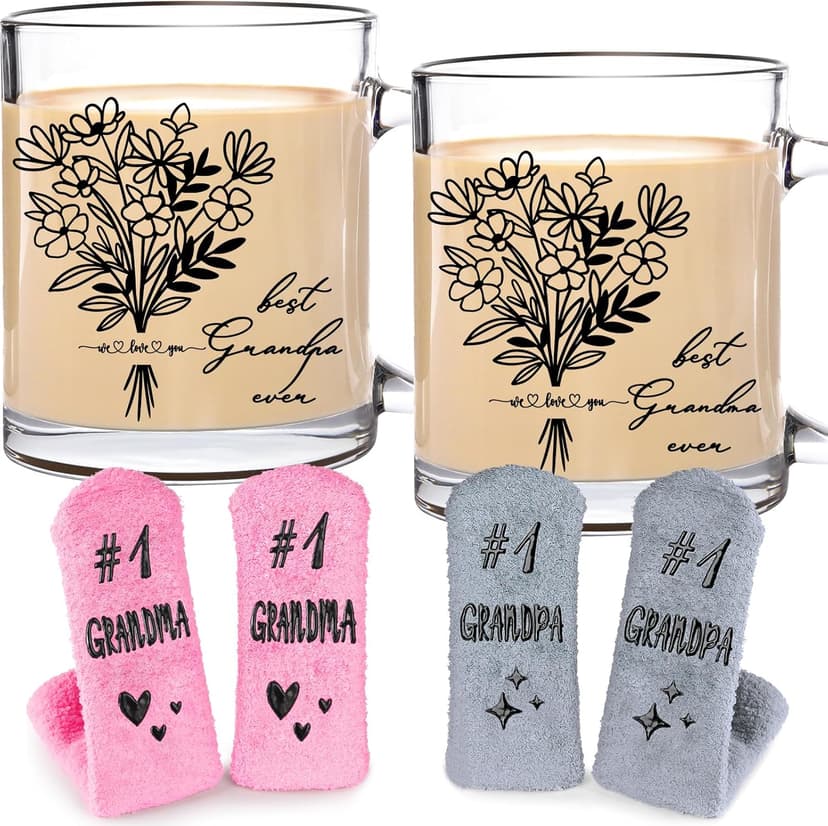Breezy Valley Grandparent Gifts, Christmas Gifts for Grandma Grandpa from Grandkids - Best Ever Grandparents Gift Ideas, Grandma Grandpa Mugs Socks Set