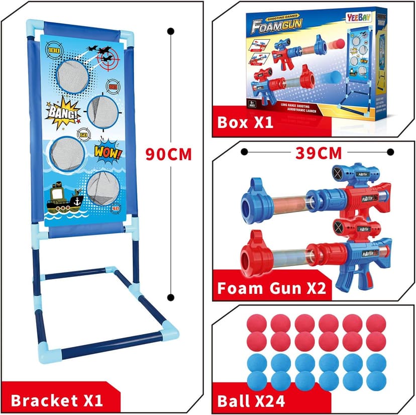 YEEBAY Shooting Game Toy for Age 6, 7, 8,9,10+ Years Old Kids, Boys - 2pk Air Guns & Shooting Target & 24 Foam Balls - Ideal Gift - Compatible with Toy Guns