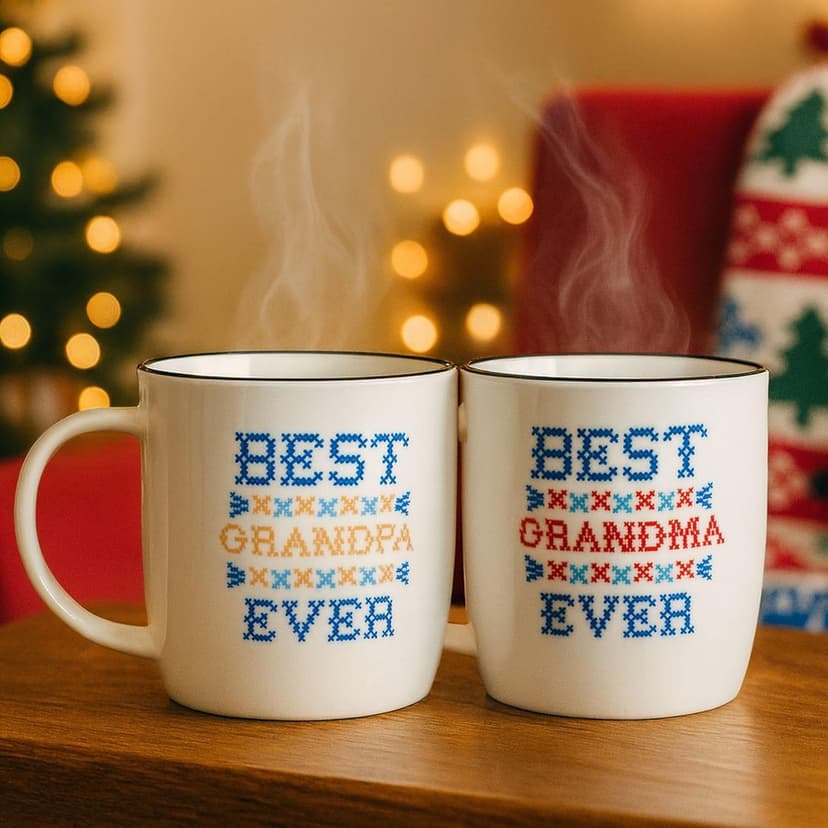 Triple Gifffted Worlds Best Grandparents Coffee Mugs for Grandma and Grandpa Gifts Ideas From Grandkids, Grandchildren, New First Time Grandparent Announcement Christmas Valentines Day, Ceramic 380ml
