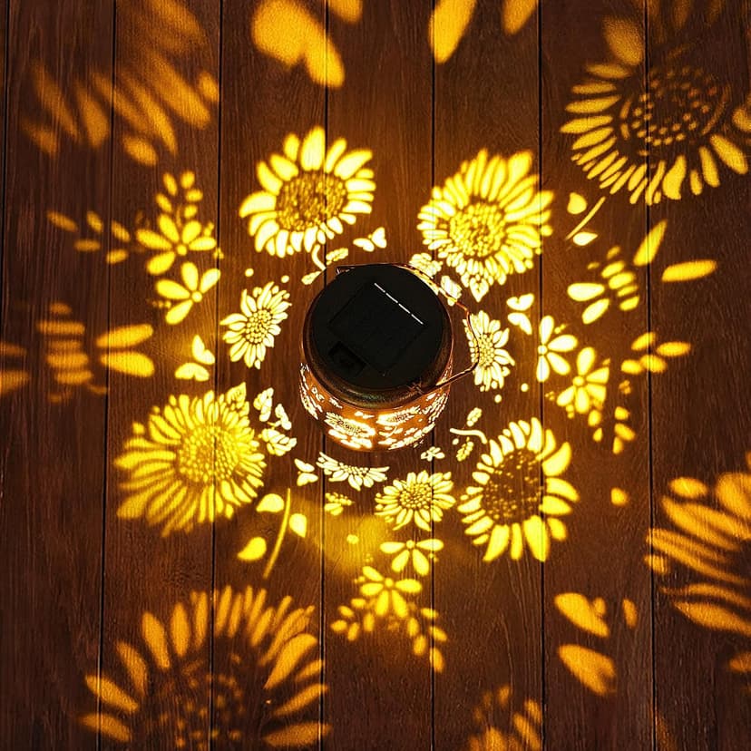 Sunflower Solar Lanterns Outdoor Waterproof, Christmas Gifts for Women Mom Grandma, Metal Hanging Lantern Solar Lights LED Decoration with Shepherd Hook Outside for Yard, Patio, Porch, Garden Decor