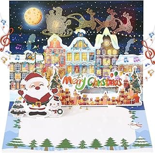 Christmas Cards Large Size, 3D Pop Up Merry Christmas Card with Light and Music, Handmade Christmas Gift Card with Envelope, Musical Greeting Card for Kids Son Daughter Husband Wife