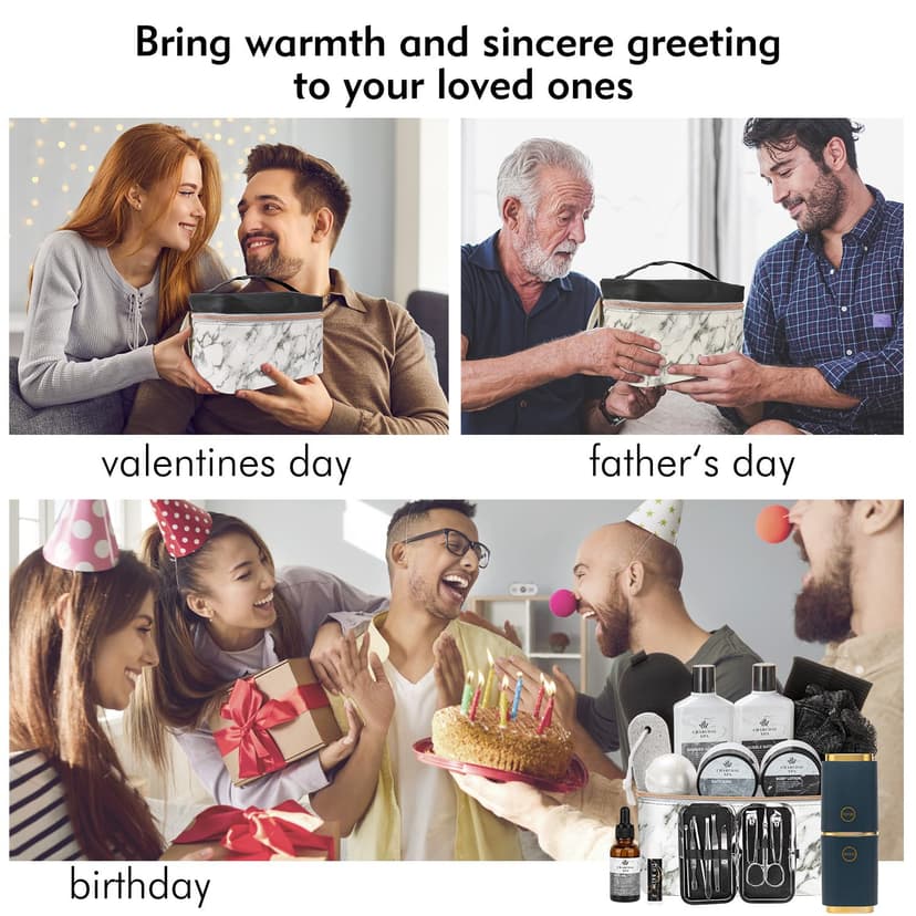 Father's Day Bath and Body Gift Basket for Men and Women, 23pcs Charcoal Luxury Home Spa Kit for Mother in Cosmetics Leather Bag, Face Oil, Birthday Gift, Self Care, perfect for Christmas, Holiday