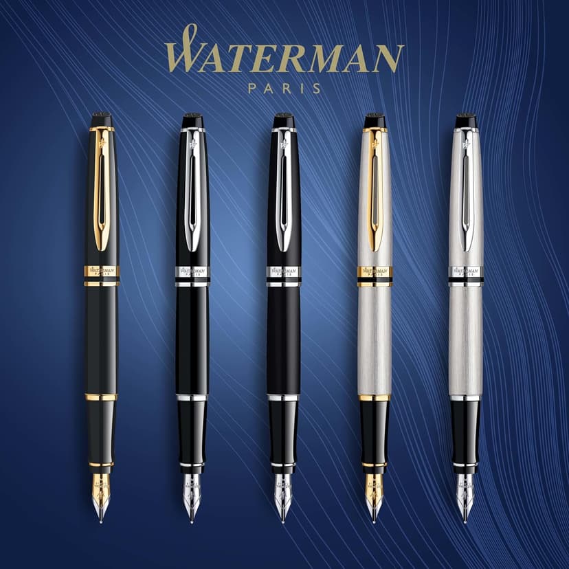 Waterman Expert Fountain Pen Gloss Black with 23k Gold Trim Fine Nib Gift Box