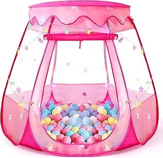 Pop Up Princess Tent with Colorful Star Lights for 1 2 3 Year Old Birthday Gift, 12-18 Months Baby Girl Toys, Foldable Ball Pit with Carrying Bag, Indoor&Outdoor Play Tent for Kids