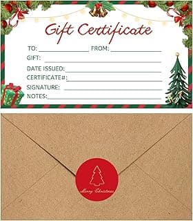 30 Pack Gift Certificates for Business with 30 Kraft Envelopes 30 Stickers for Holiday Christmas Small Business Restaurants Spa Beauty Makeup Hair Salon