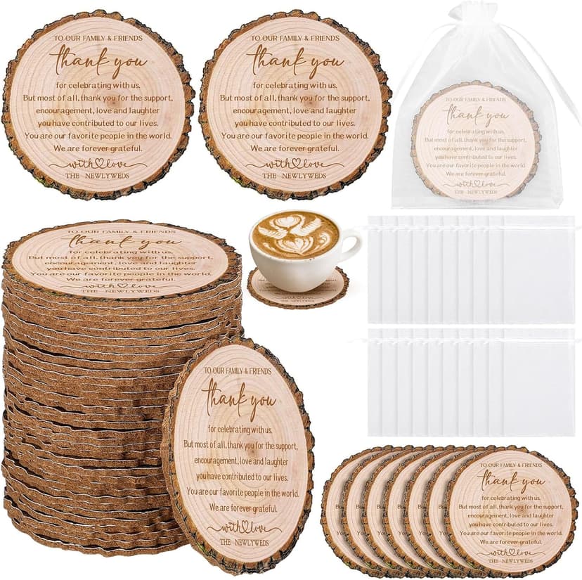 Hushee 200 Pcs Wedding Favors for Guests Cork Coasters Bulk Thank You for Celebrating with Us Party Decoration Wood Coaster Rustic Wedding Gift Bridal Shower Party Favors(Tree Bark)