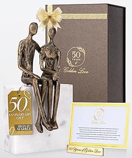 50th Wedding Anniversary Couple Gifts - Iron and Marble Sculpture - Gifts for 50th Wedding Anniversary for Parents or Friends - Includes Present Box, Engraved Plaque and Poem Card