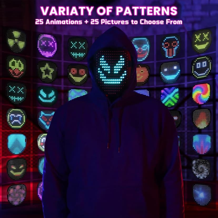 Gootus Led Mask Halloween Costume for Kids Adults, Face Transforming Light up Mask with Gesture Sensing, Cool Toys Great Gift for Birthday Costume Party Christmas