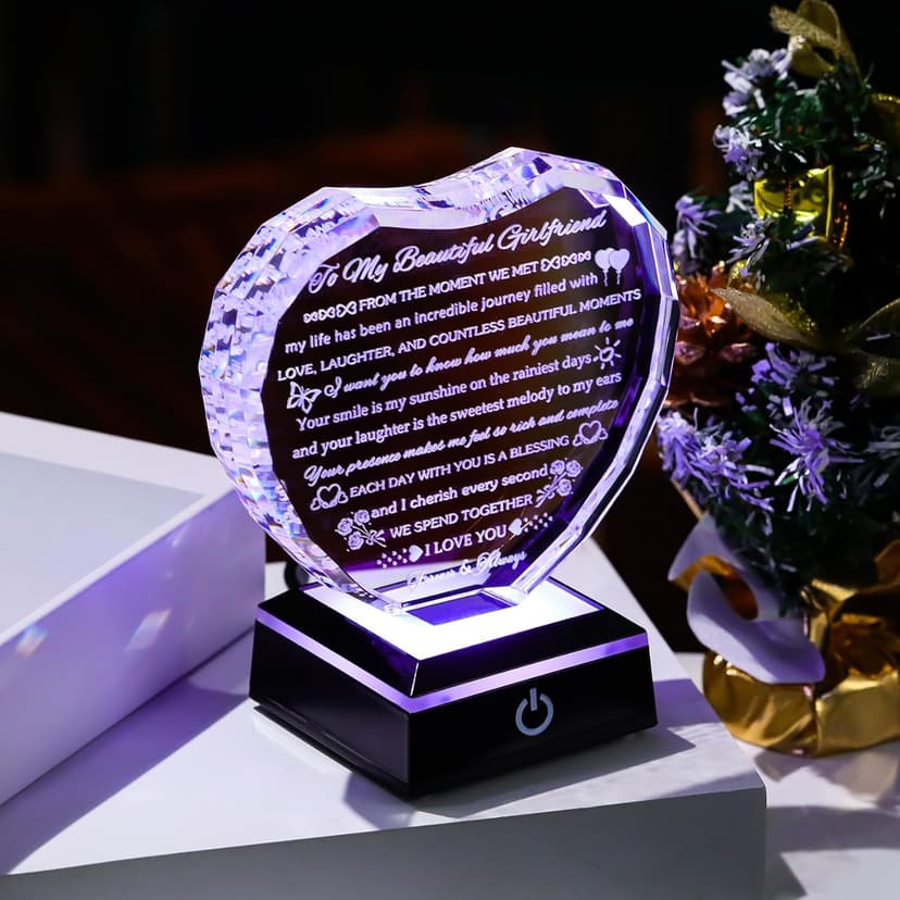 Gifts for Girlfriend with Colorful Base Girlfriend Anniversary Birthday Gifts from Boyfriend Crystal Heart Keepsake to My Girlfriend Romantic I Love You Gifts on Valentine Christmas