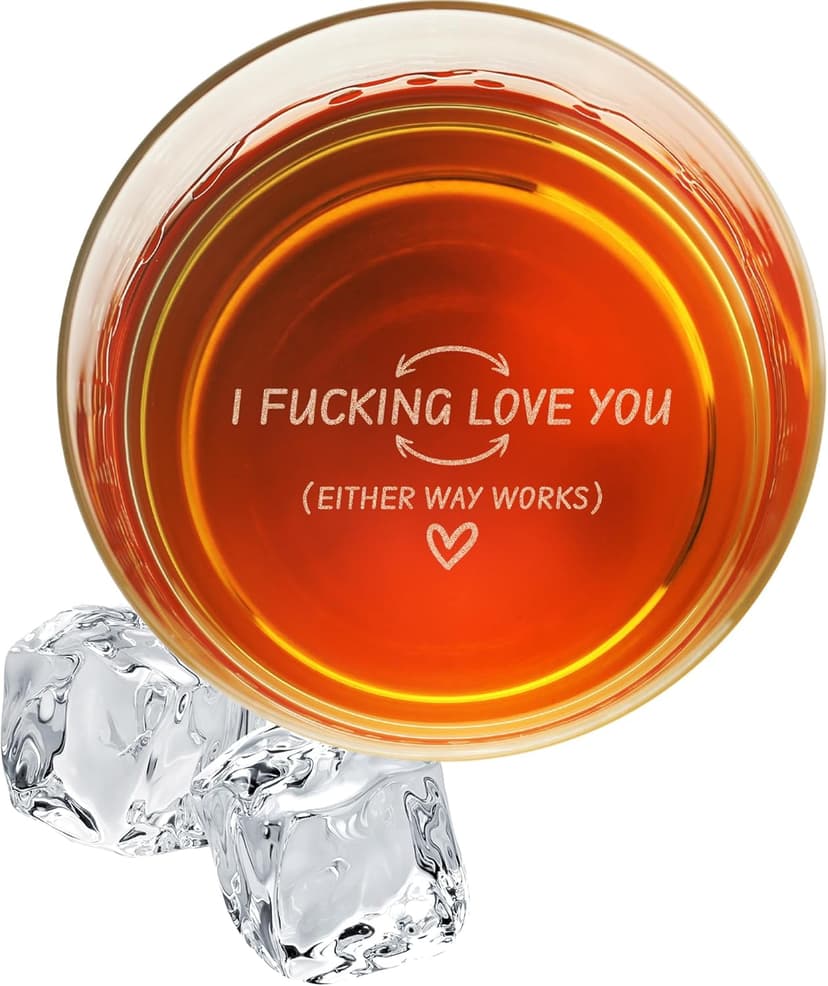 On The Rox Engraved Whiskey & Bourbon Glass Gifts - Fun Message Gift For Him - Personalized 11 oz Engraved Message Scotch Glass - Birthday, Anniversary (I Love You)