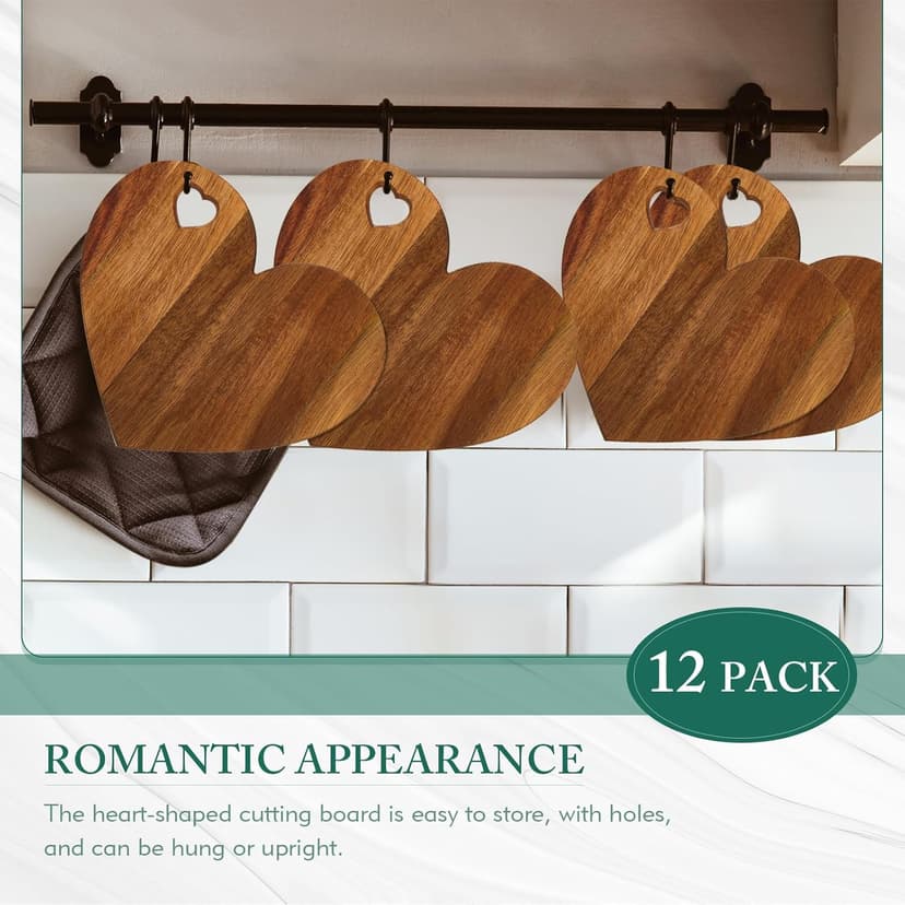 Patelai 12 Set Bridal Shower Favor Heart Cheese Board Cheese Knives Wood Mini Charcuterie Board Thank You Gift Box for Guest Bridal Baby Shower Prize Wedding Birthday Valentines (Acacia Color)