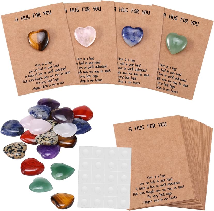 40 Sets Pocket Hug Token Gift Bulk Hug Cards with Heart Shape Natural Stones Keepsake Exchange Relationship Cards for Colleagues Family Distance Social Celebration of Life Gift(Classic Color)
