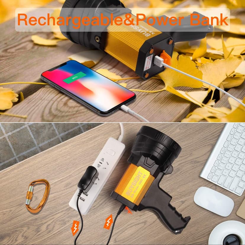 BUYSIGHT BUYSIGHT Rechargeable Spotlight,Spot Lights Hand held High lumens Large Flashlight Handheld Spotlight Lightweight and Super Bright Flashlight (Aluminium_Alloy Golden)
