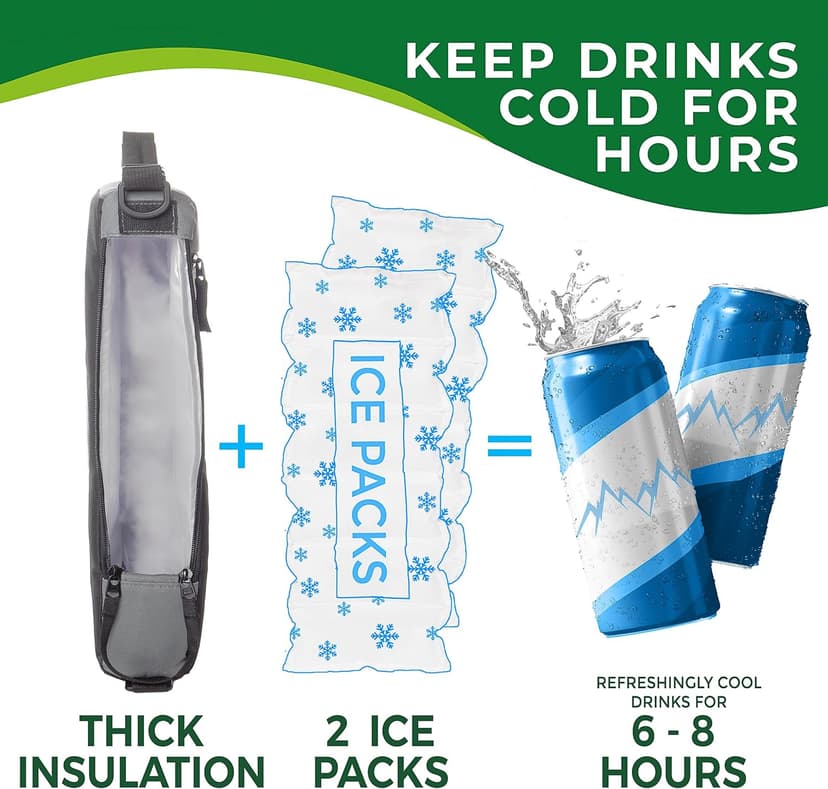 Golf Cooler Bag Plus 2 Ice Packs - Keeps Drinks Cold for Hours - Holds 6 Cans - Fits Discreetly in Golf Bags - Insulated Beer Sleeve and Cooler Accessories