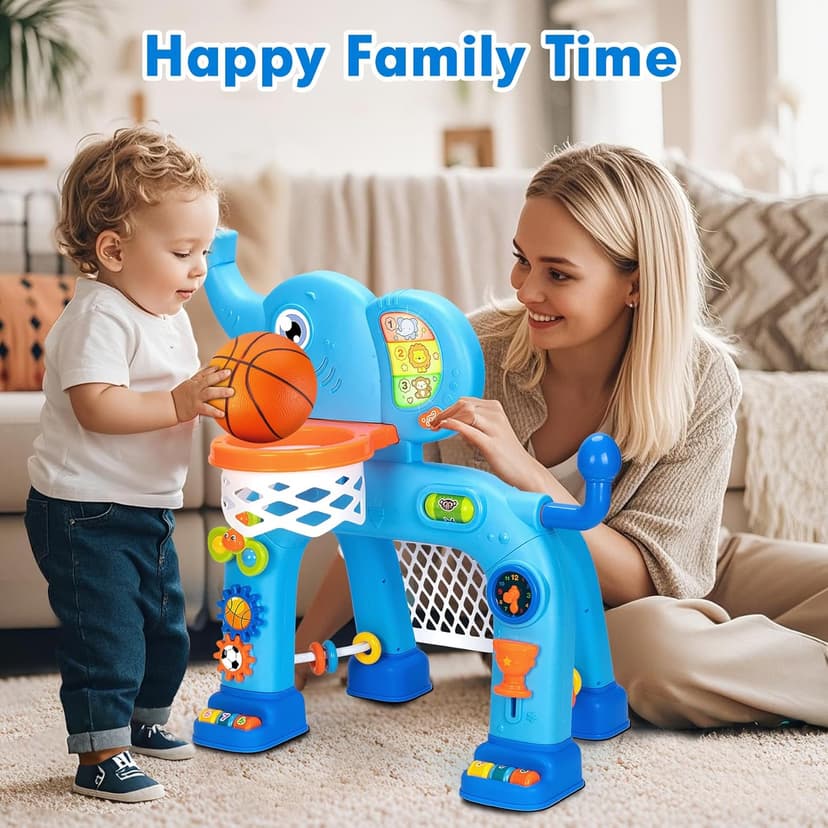 Toddler Basketball Hoop & Soccer Goal, Toys for 1 2 3 Year Old Boys Girls, Kids Sports Toy with Light Sound Music, Montessori Toys for Baby 12-18 Months, Christmas Birthday Gifts for Ages 1-3(Blue）