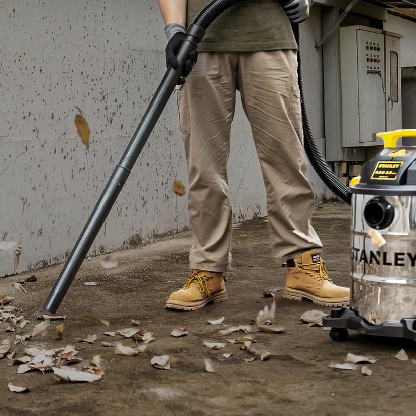 STANLEY SL18116 Wet/Dry Vacuum, 6 Gallon, 4 Horsepower, Stainless Steel Tank, 4.0 HP, Silver+Yellow