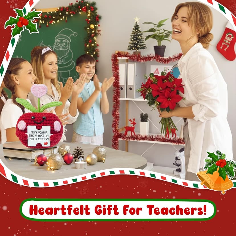 OASSIE Teacher Gifts for Women - Mini Handmade Positive Apple Crochet with Message Card - Teachers Day Christmas Birthday Graduation Appreciation Thank You School Gifts for Students Teachers Women