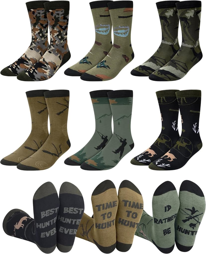 Eurzom 6 Pairs Funny Hunting Socks for Men Hunters Novelty Cotton Crew Socks Birthday Xmas Gift Accessories for Hunting Lover