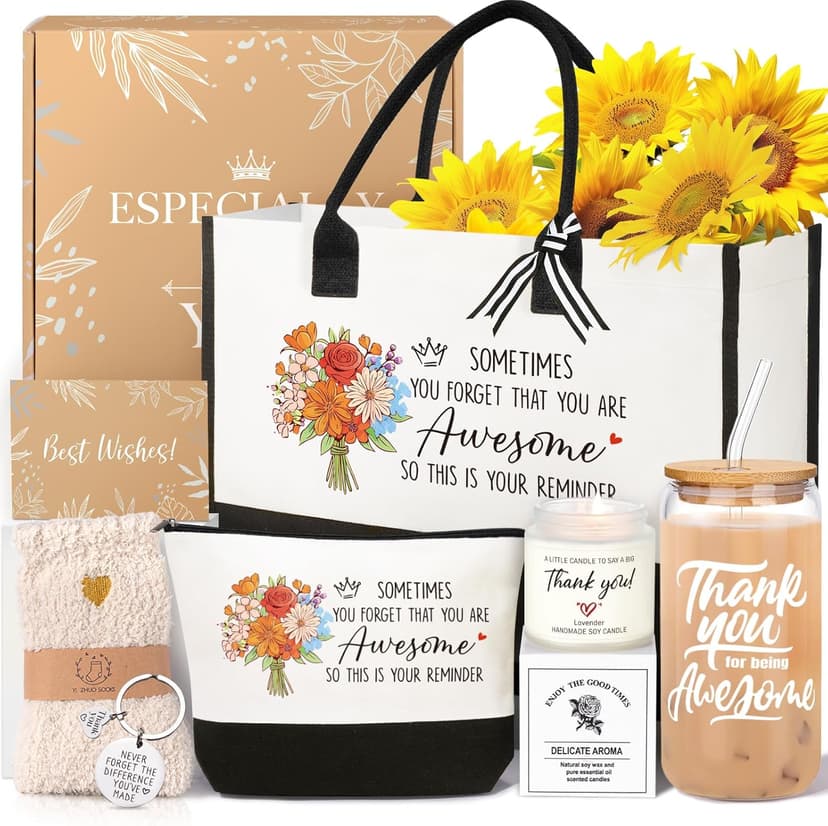 Thank You Gifts for Women, Employee Appreciation Gifts for Coworkers Teacher Nurse Boss Mom Farewell Retirement Thank You Gift Box, Canvas Tote Bag Tumbler Gratitude Gift Baskets
