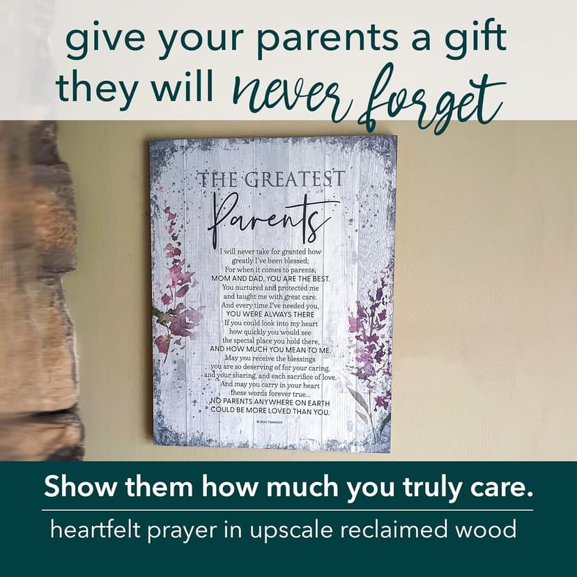 DEXSA Greatest Parents Wood Plaque - Made in the USA - 11.75 in x 15 in - Classy Vertical Frame Wall Hanging Decoration | Mom & Dad, you are the Best | Christian Family Religious Home Decor Saying