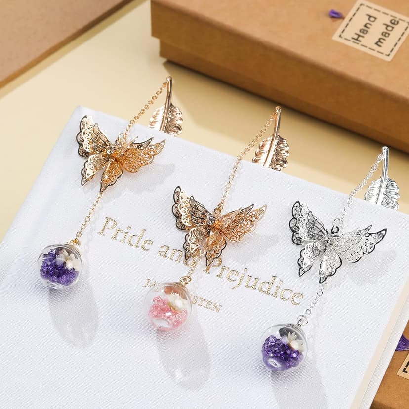 Metal Feather Bookmark with Butterfly Charms Mothers Day Gifts Teacher Appreciation Gifts for Women End of Year Teacher Gifts Birthday Gifts Bookmarks for Women Grils Mom Readers Book Lovers