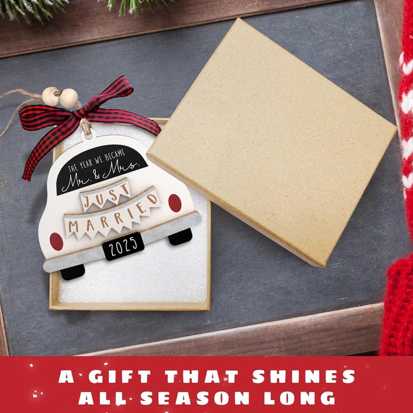 Pawzity Wedding Gifts - Mr and Mrs Gifts - Wedding Gift for Couples 2025, Bride - First Christmas Married Ornament 2025 - Bridal Shower Bride Gift for Newlywed - Wood Married Ornament​