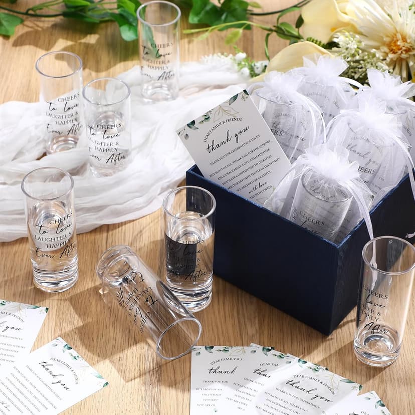 Sliner 50 Set Wedding Favors for Guests Bulk 2oz Acrylic Cheers to Love Shot Glasses with Thank You Cards Organza Bags for Guest Souvenirs Wedding Gifts Newlyweds Bridal Shower Party (Rectangular)